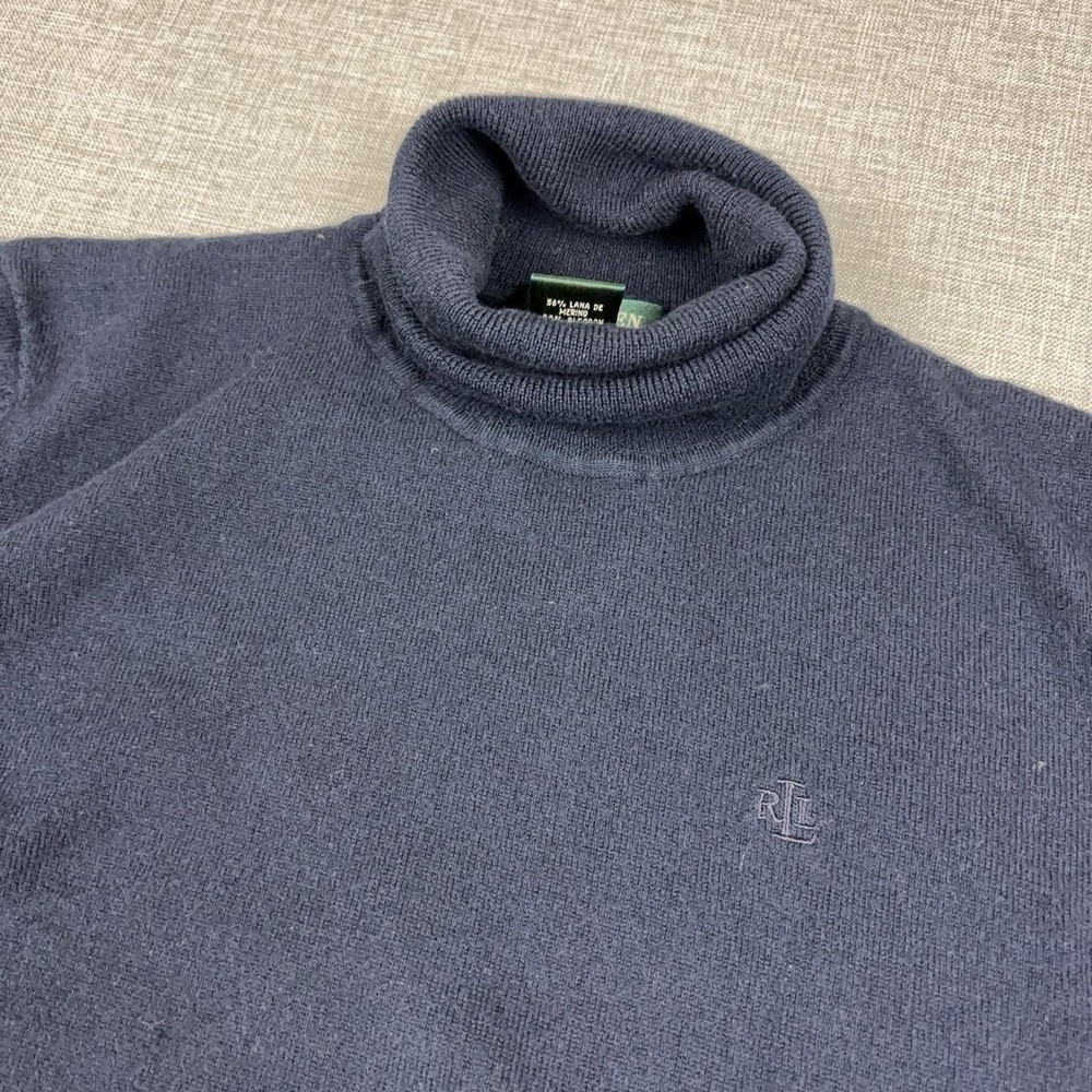 Lauren Ralph Lauren Sweater Womens L Blue Merino Wool Cotton Turtleneck Knit